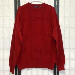 Izod Red Windowpane Crew Neck Cotton Pullover Sweater L Long Sleeve Knit